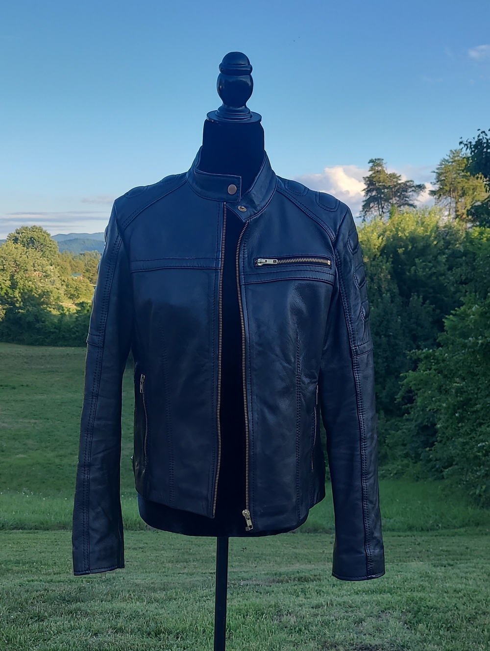 Needle & Thread Women's Black Leather Motorcycle Jacket Slim Fit Size XL